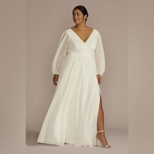 David’s Bridal Long Sleeve Billow A-Line Dress NWT